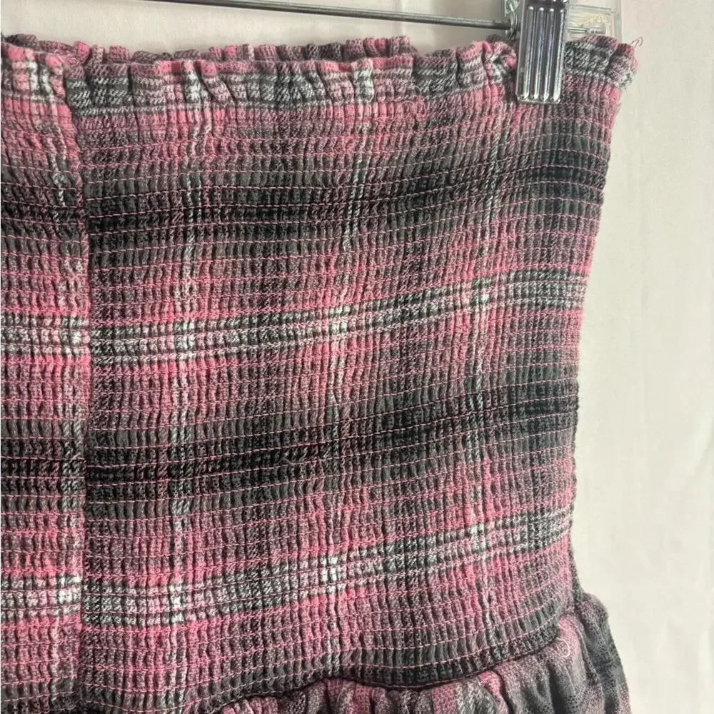 Revolve LIKELY Grey Pink Plaid Ruched Tiered 90’s Babydoll Grunge Midi Skirt M/L